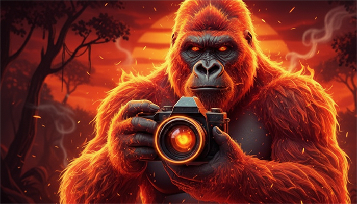 Огненная горилла с фотоаппаратом